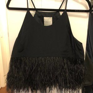 Mason Feather Trim Top, Black, Size 2